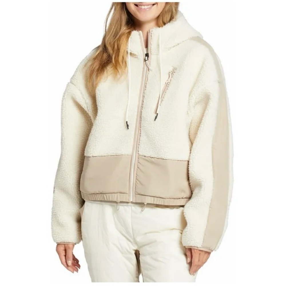 Alpine Design Sherpa Moraine Jacket Cream Beige Cropped Hooded Coat Size SMALL